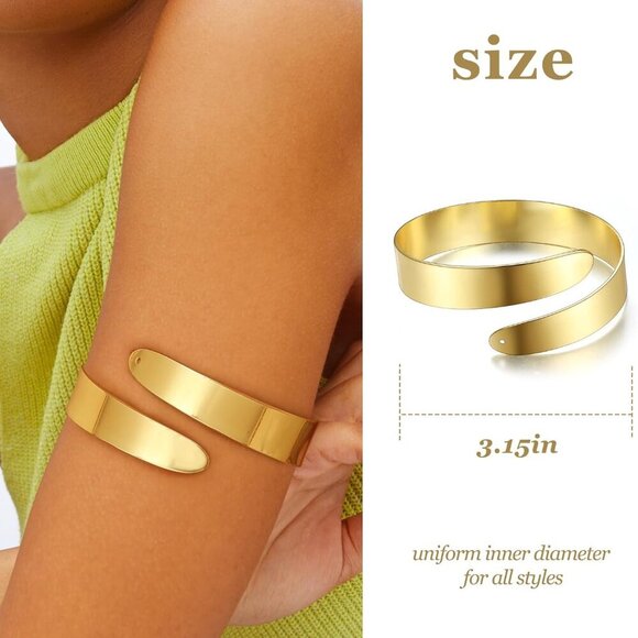 Gold Metal Arm Cuff Set for Women Adjustable Swirl Coil Jewelry - Picture 2 of 6